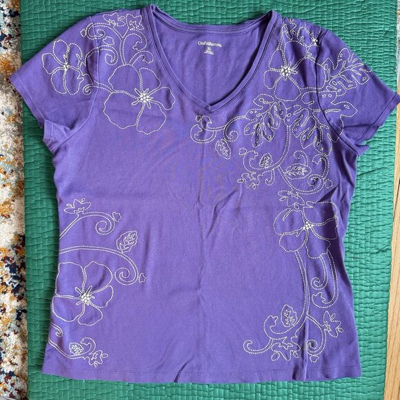 Vintage Croft & Barrow Top Women  XL Purple Floral Embroidered Hawaiian Tropical - Picture 2 of 16